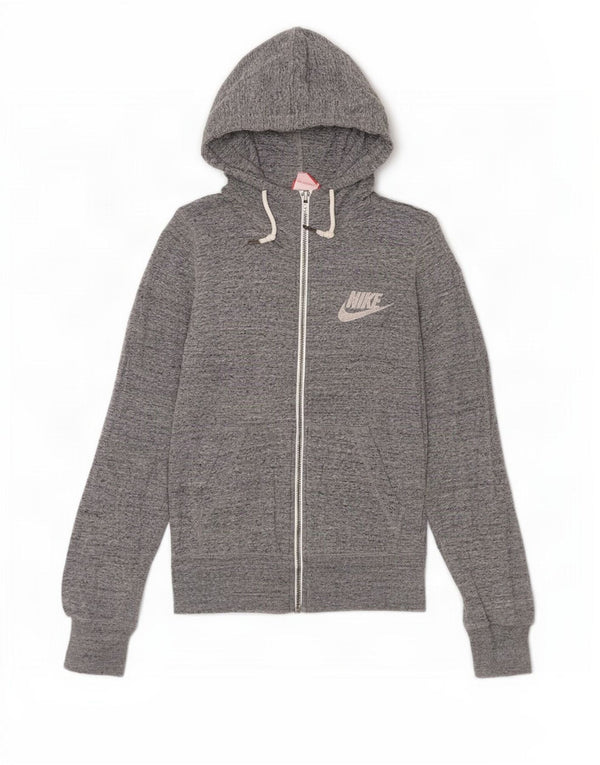 Nike Pull à capuche zippé pour femme UK 6 XS Gris chiné en coton