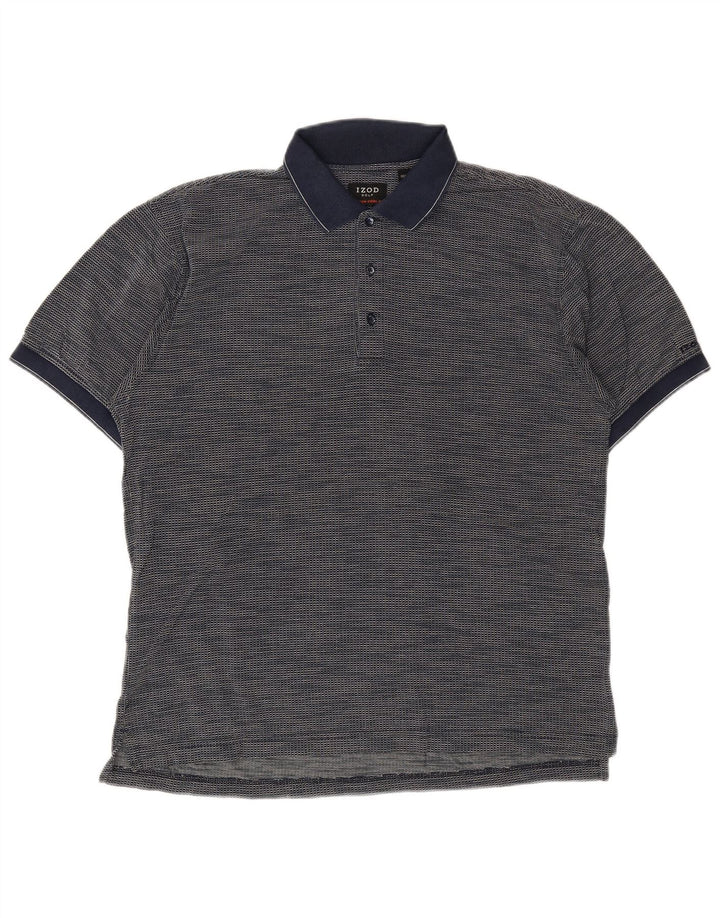 IZOD Mens Polo Shirt Medium Navy Blue Check Cotton