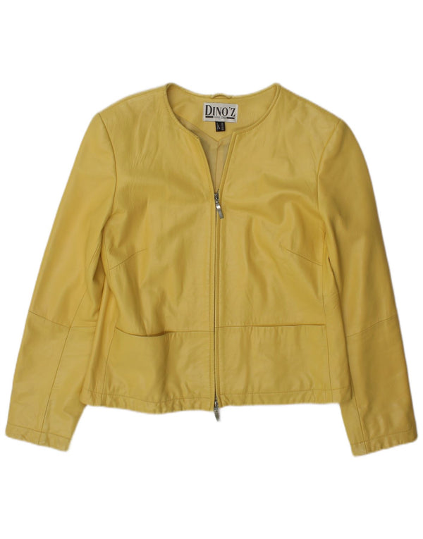 DINO' Z Veste en cuir zippée pour femme UK 12 Cuir jaune moyen