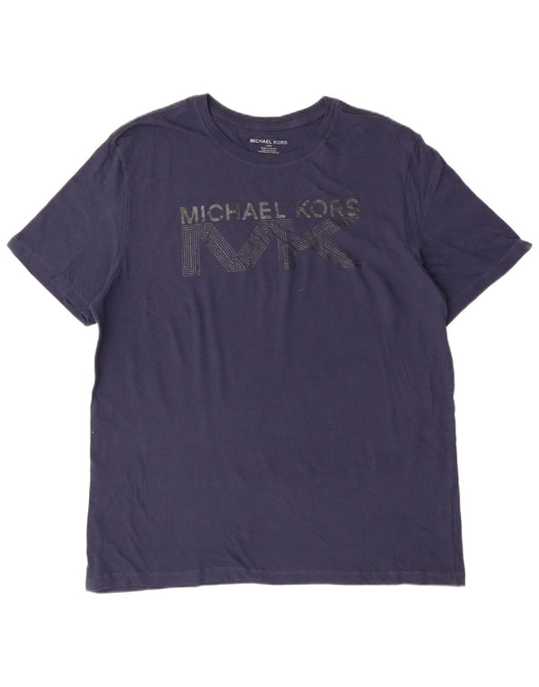 Michael Kors Mens Graphic Graphic T-Shirt Top Large Navy Blue Cotton