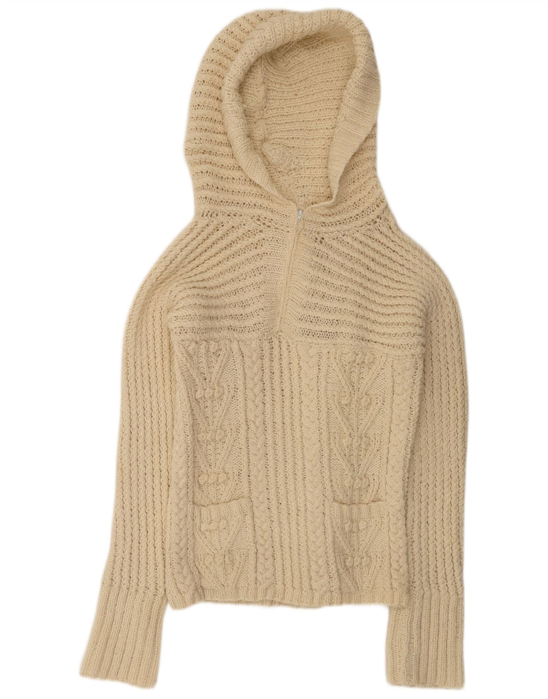 vintage Femme Pull à capuche Pull UK 14 Beige Moyen