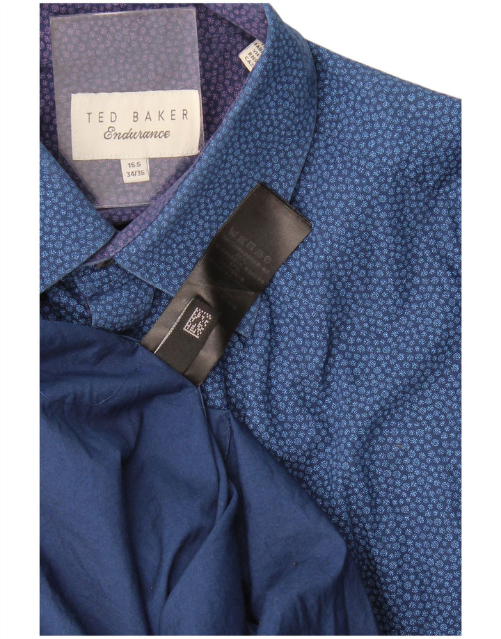 Ted Baker Chemise à motif abstrait pour homme Taille 15 1/2 Bleu marine moyen
