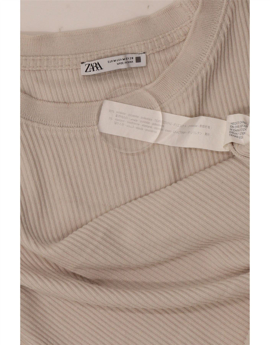 Zara Femme Haut Régulier Manches Longues UK 14 Polyester Beige Moyen
