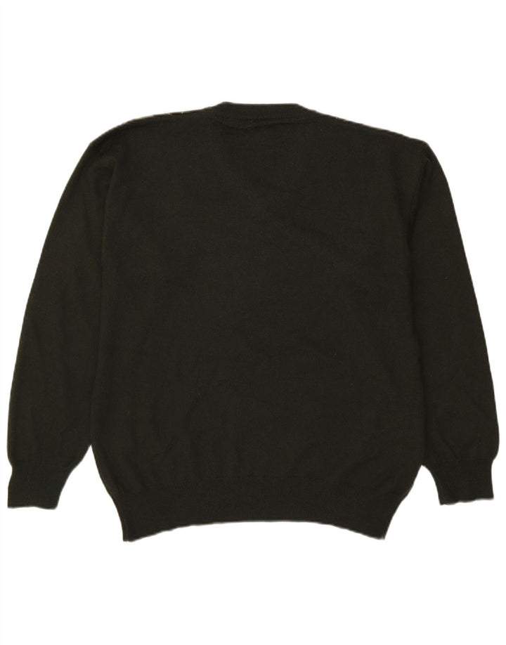 vintage Homme Col V Pull Pull Vert Moyen Argyle/Diamant