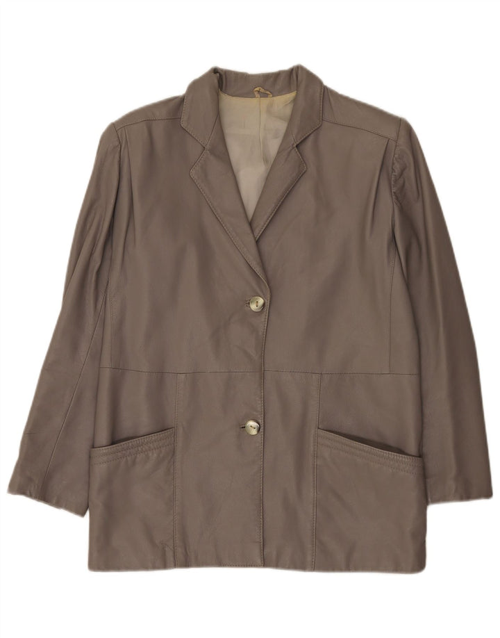 vintage Femme 2 Boutons Veste Blazer En Cuir IT 42 Gris Moyen