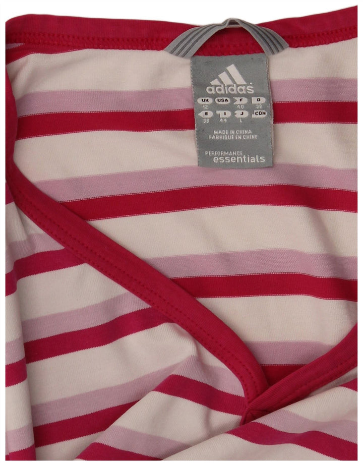 Adidas T-Shirt Femme Top UK 12 Rose Moyen Rayé