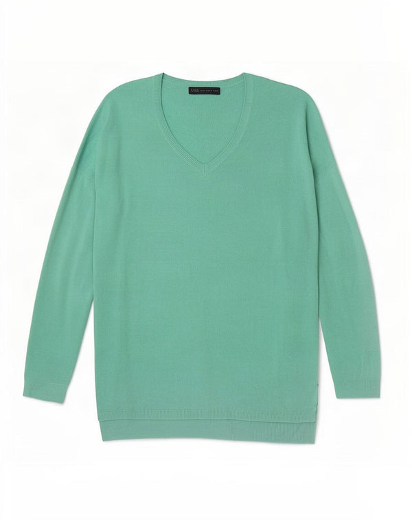 Marks & Spencer Pull surdimensionné à col en V pour femme UK 10 Petit Vert