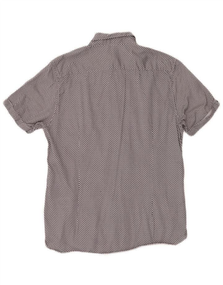 Ted Baker Chemise à manches courtes pour homme Taille 4 Grand coton géométrique bleu marine