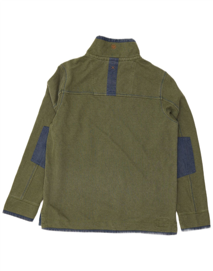 Fat Face Sweat-shirt col zippé pour homme en coton color block vert moyen