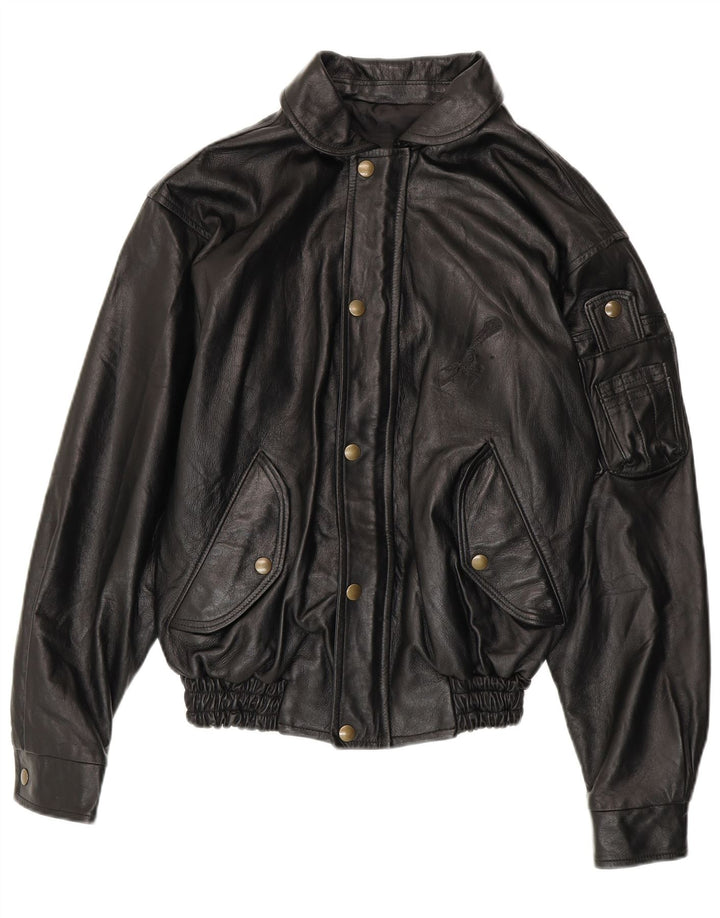 VINTAGE Veste en cuir homme UK 36 Petit cuir noir