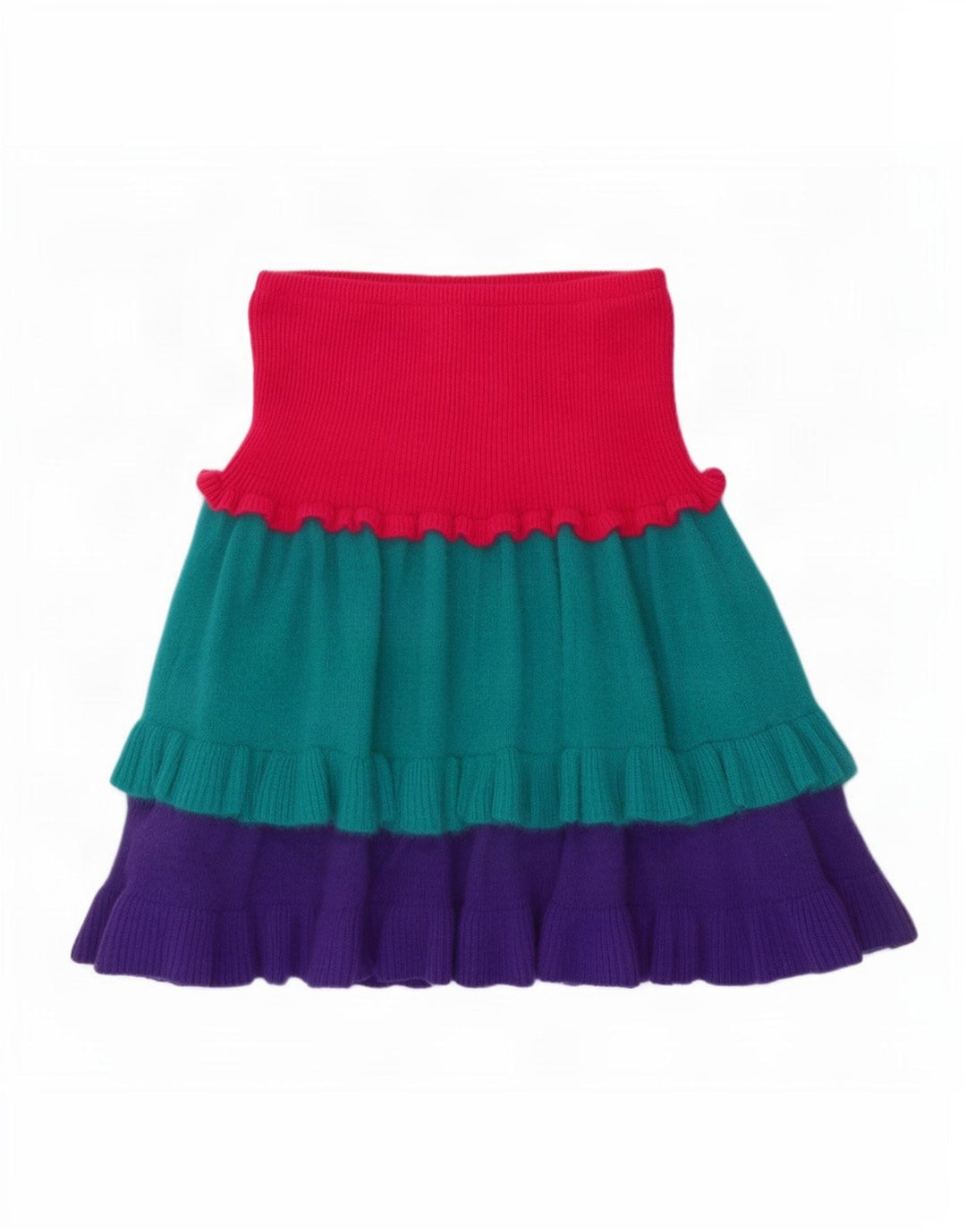 Blumarine Femme Jupe En Tricot À Volants W26 Petite Laine Colorblock Multicolore