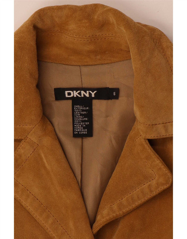 Dkny Veste blazer en daim à 3 boutons pour femme US 6 Cuir beige moyen