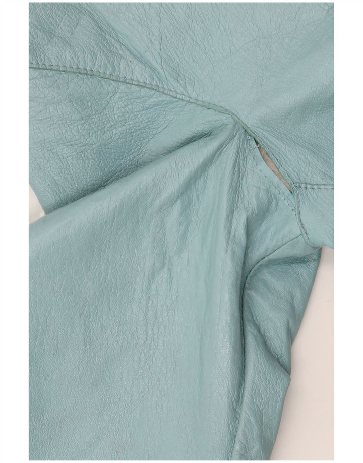 vintage Femme Cuir 3/4 Manches Boléro Veste IT 42 Cuir Bleu Moyen