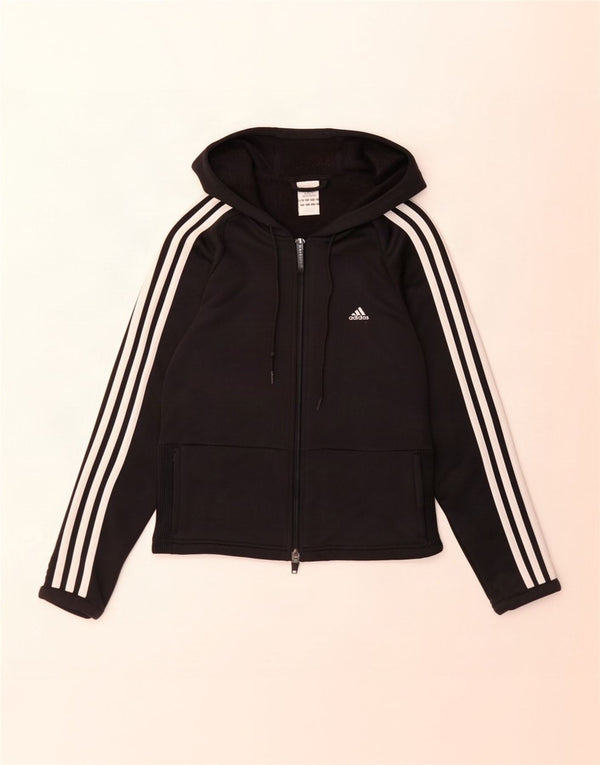 Adidas Pull à capuche zippé pour femme UK 14 Polyester noir moyen