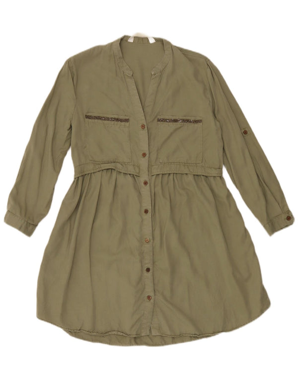 Zara Robe chemise à manches longues pour femme UK 10 Petit Kaki