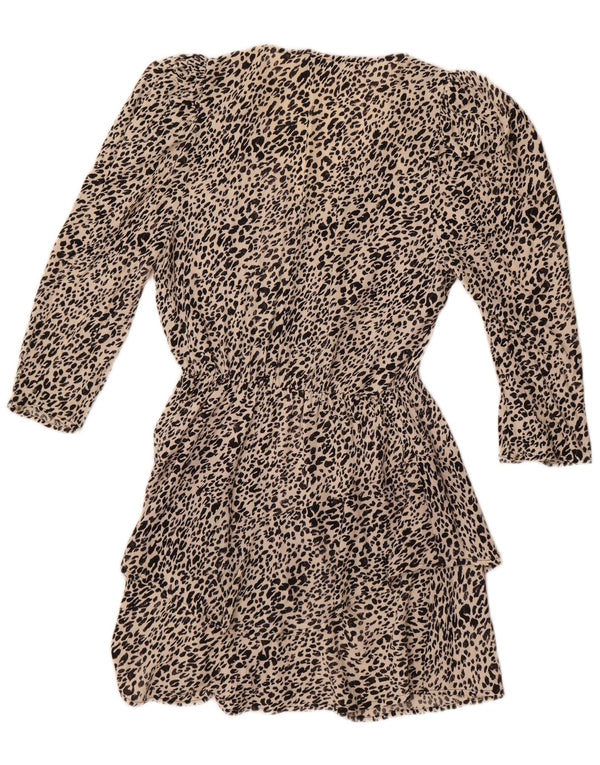 Zara Robe à manches longues pour femme UK 10 Petit imprimé animal beige