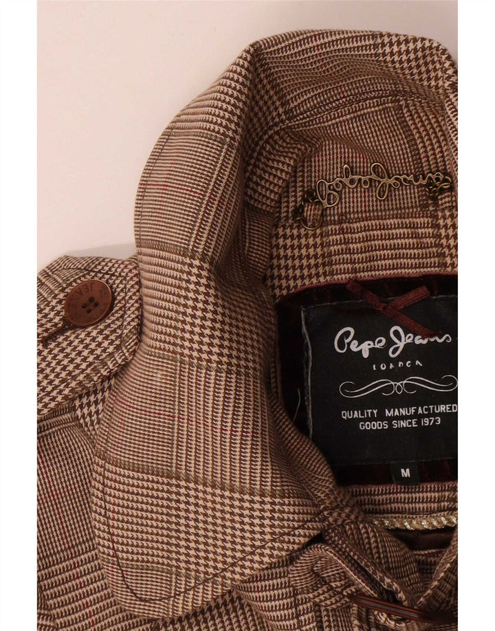 PEPE Jeans Caban ceinturé pour femme UK 44 en coton pied-de-poule marron moyen