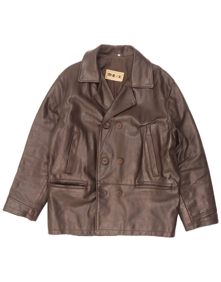 veste en cuir double boutonnage vintage pour hommes UK 38 Brun moyen