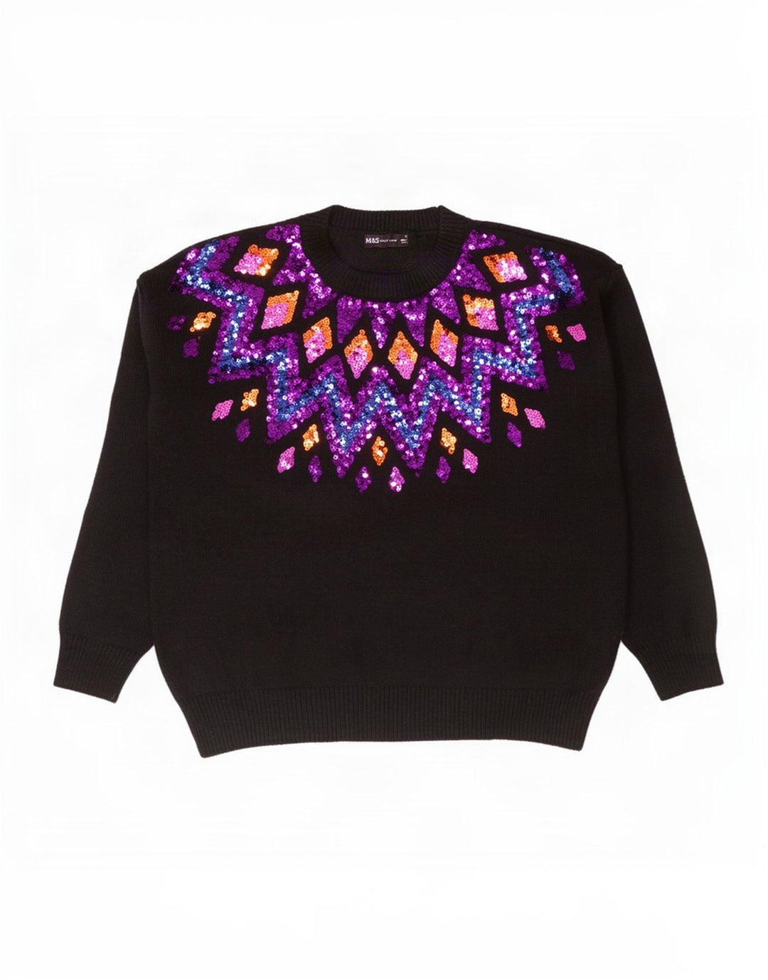 Marks & Spencer Pull à col rond pour femme UK 14 Noir moyen