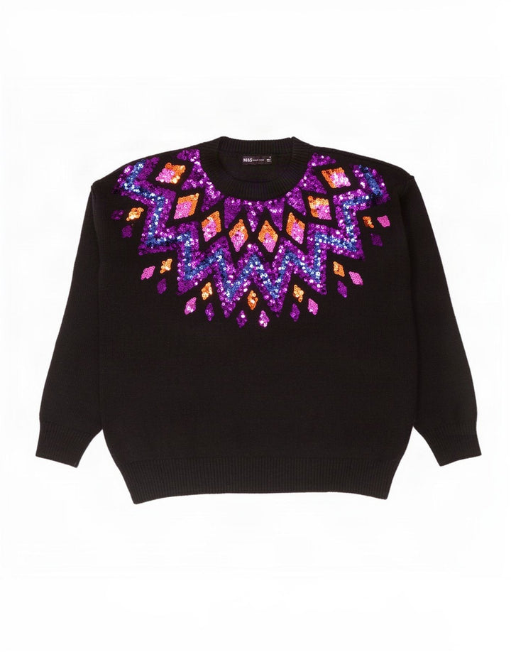 Marks & Spencer Pull à col rond pour femme UK 14 Noir moyen