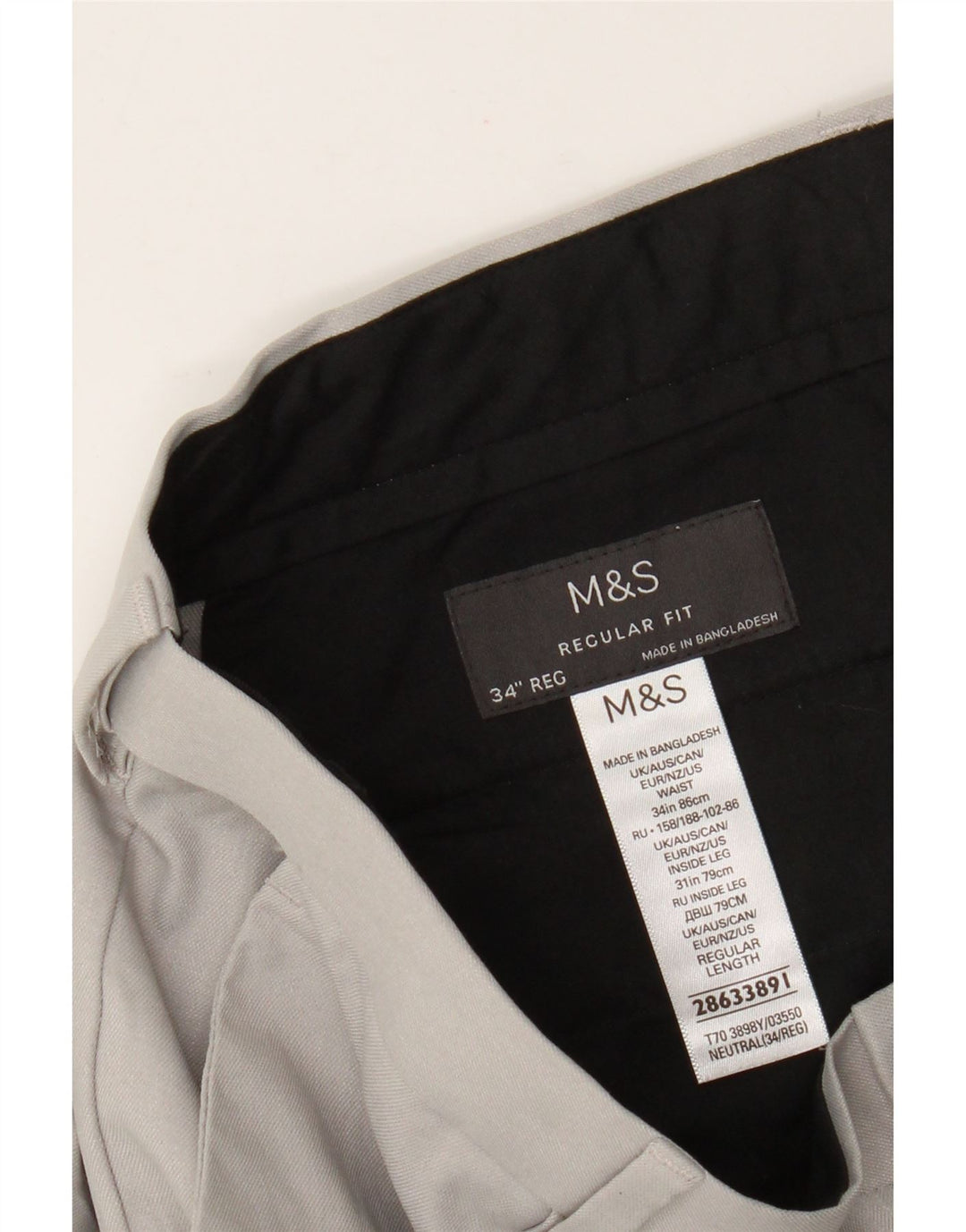 Marks & Spencer Pantalon Chino Coupe Regular Homme W34 L31 Gris Polyester