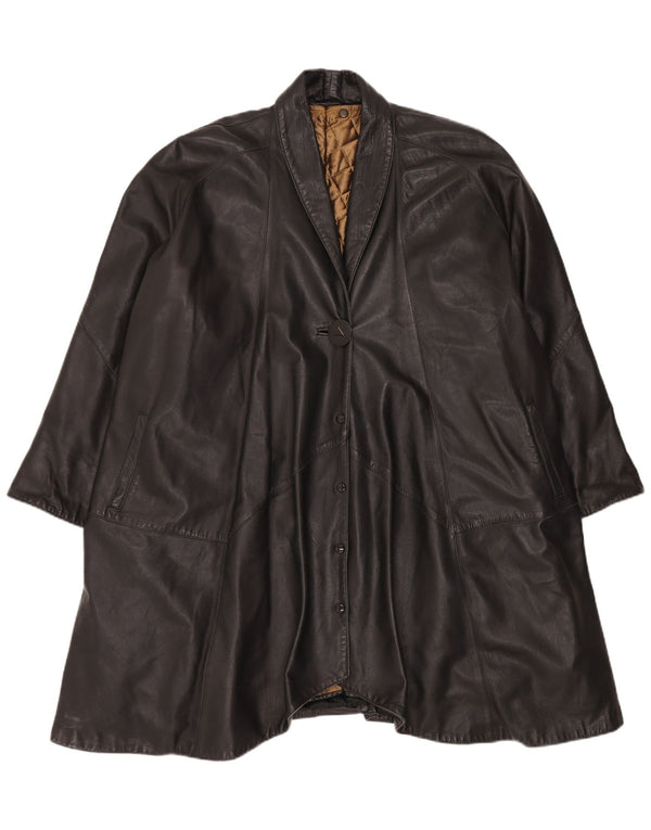 veste en cuir coupe ample femme vintage UK 16 Grand Noir