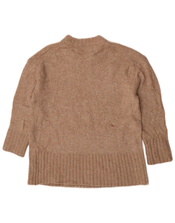 Zara Pull à manches 3/4 et col rond pour femme UK 10 Petit Acrylique Beige