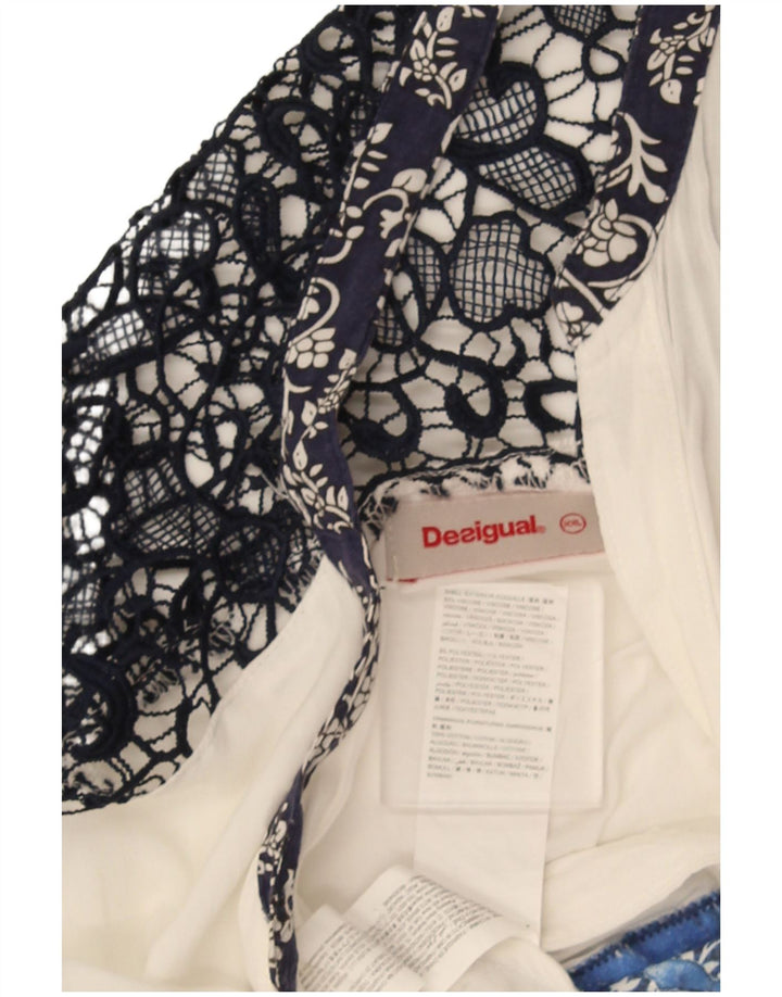 Desigual Chemise Chemisier Femme UK 20 2XL Blanc Patchwork Viscose