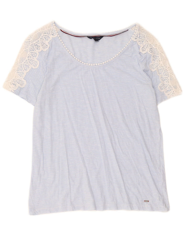 Tommy Hilfiger T-shirt à manches courtes pour femme UK 14 Bleu moyen à fines rayures
