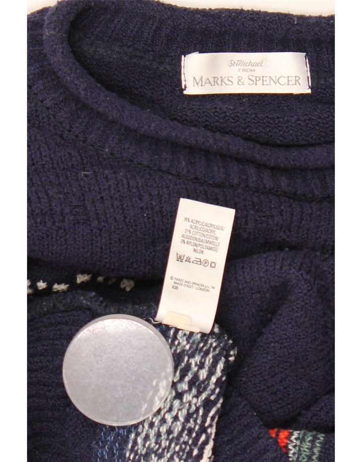 Marks & Spencer Pull col rond pour homme Bleu marine Fair Isle Taille L