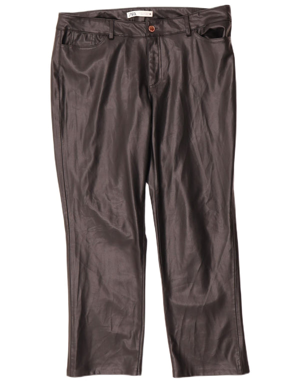 Zara Pantalon droit en simili cuir pour femme EU 46 2XL W36 L27 Noir