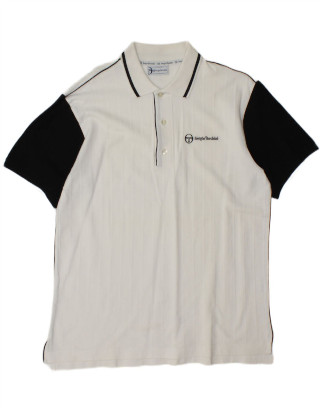 Sergio Tacchini Polo Homme Blanc Moyen Coton Colorblock