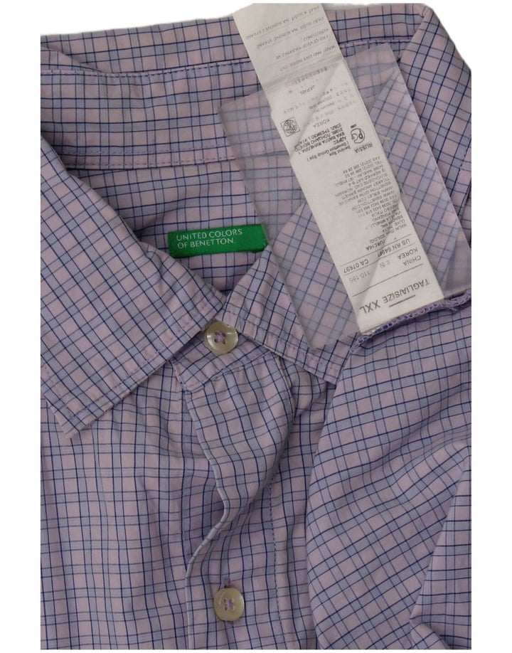 BENETTON Chemise à manches courtes pour homme 2XL en coton vichy violet