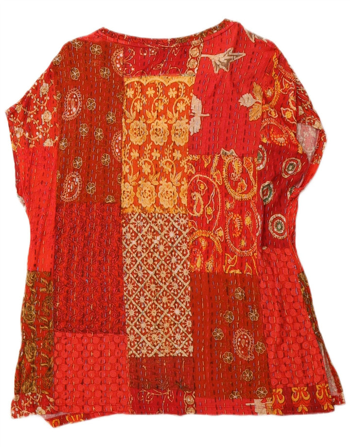 DESIGUAL Womens Graphic T-Shirt Top UK 16 Large Orange Patchwork Viscose
