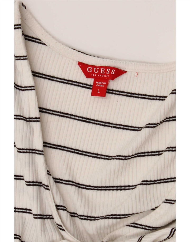 Guess Haut à manches longues pour femme UK 44 Large Blanc Rayé