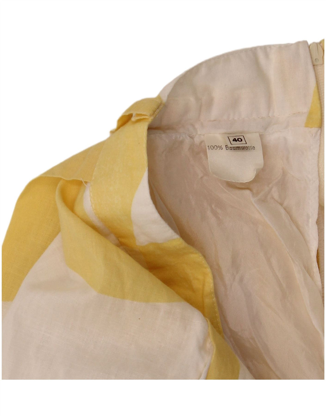 VINTAGE Femme A-Line Jupe EU 40 Moyen W28 Jaune Coton Géométrique