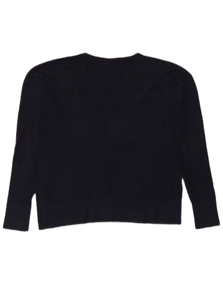 Lacoste Pull col V femme taille 40 coton bleu marine moyen