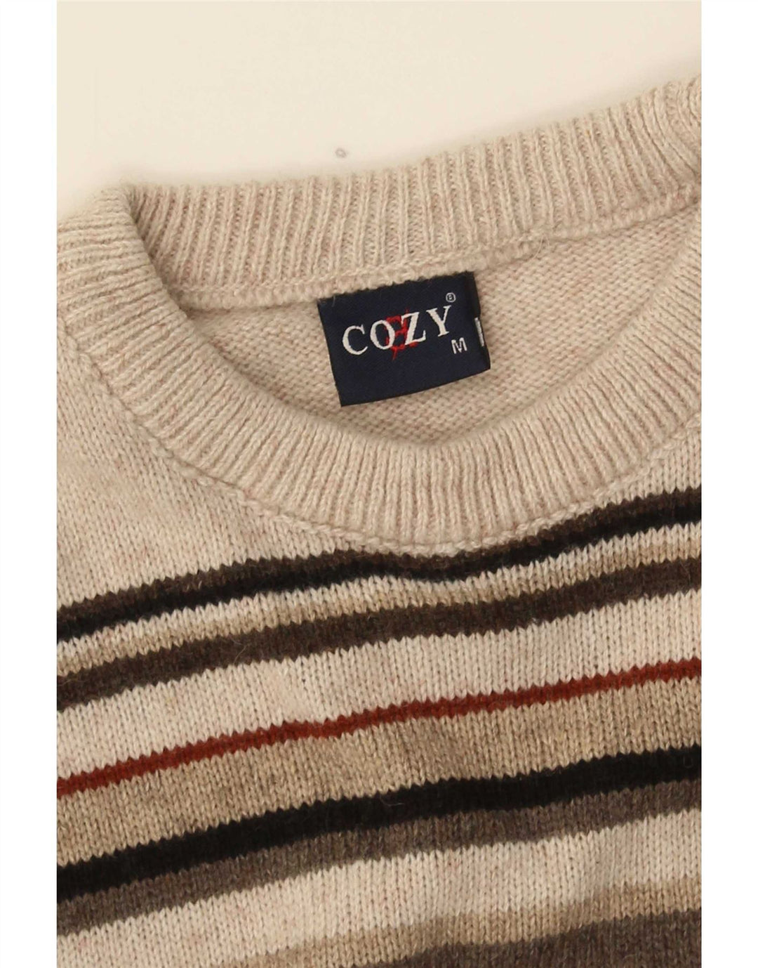 vintage Mens Crew Neck Jumper Pull Moyen Multicolore Rayé