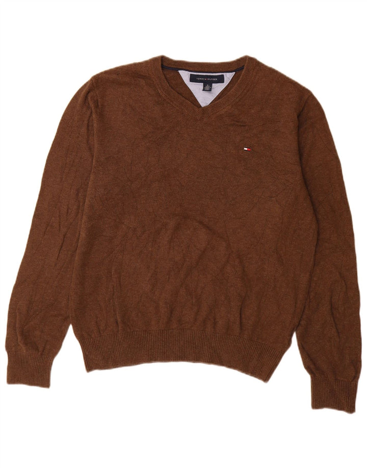 Tommy Hilfiger Pull Col V Homme Marron Moyen Coton