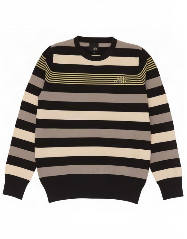 Jack & Jones Mens Crew Neck Jumper Sweater Medium Black Striped Cotton
