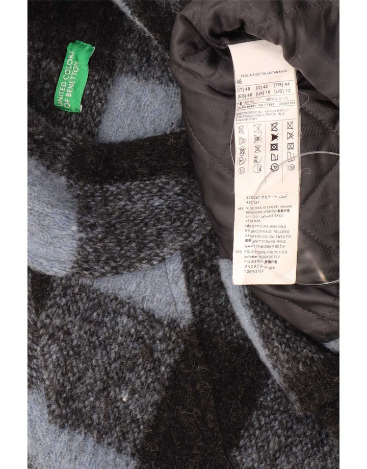 Benetton Pardessus surdimensionné pour femme UK 16 Grande laine vichy bleue