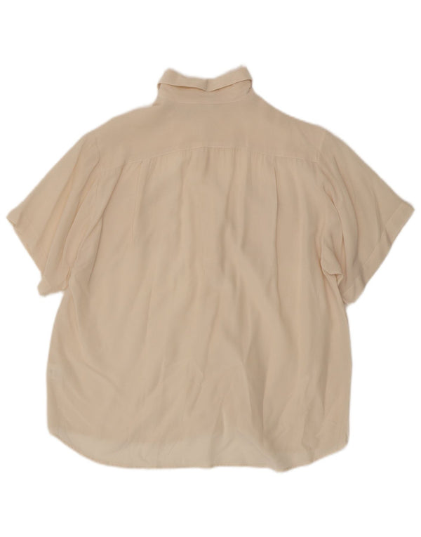 vintage Femme Chemise À Manches Courtes Blouse UK 14 Moyenne Soie Blanc Cassé
