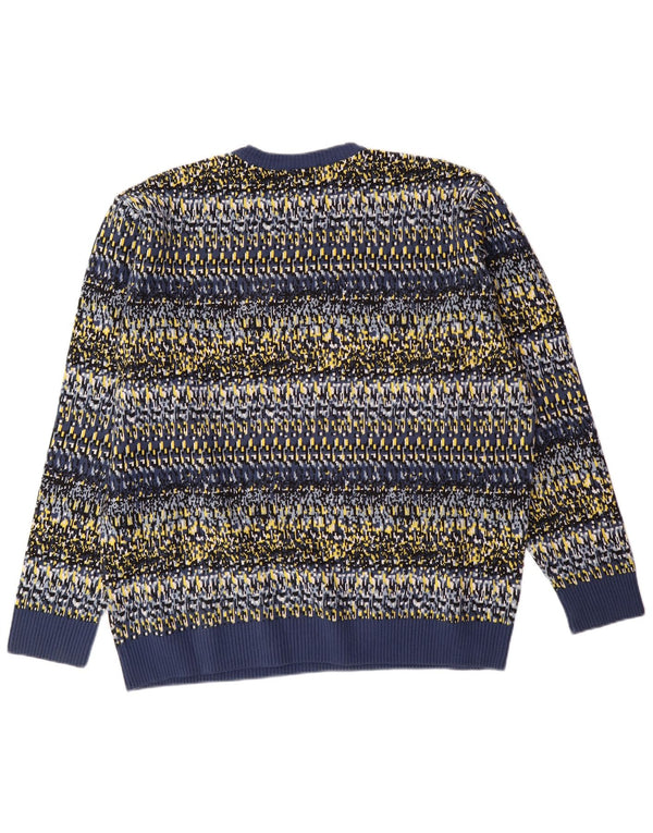 LACOSTE Homme Crew Neck Jumper Pull Taille 7 2XL Bleu Géométrique Coton