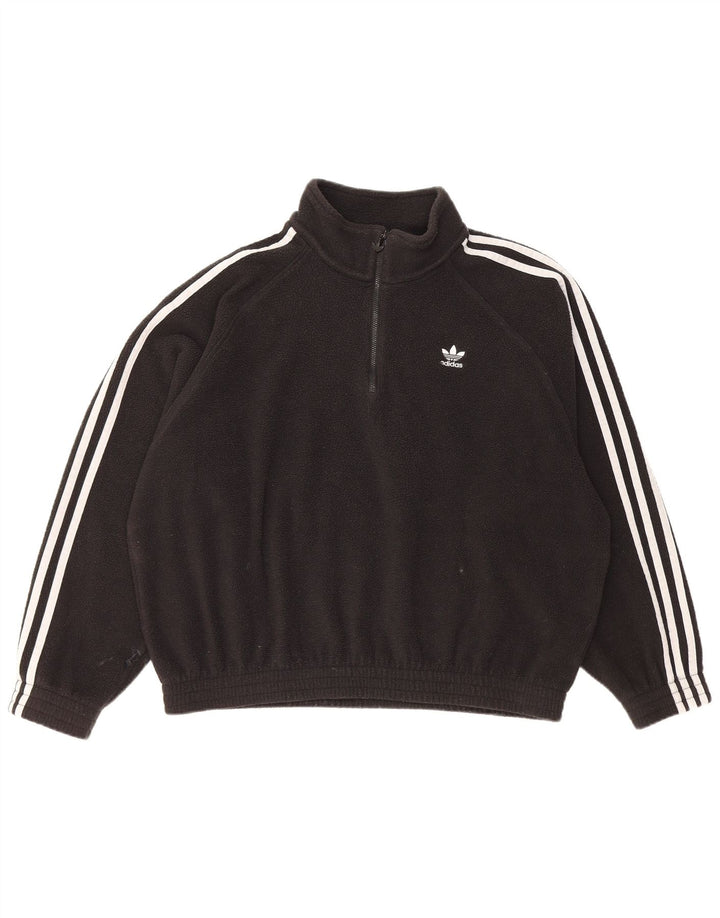 Adidas Pull polaire surdimensionné à col zippé pour femme UK 12 Noir moyen Polyester