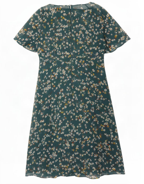 Marks & Spencer Robe trapèze pour femme UK 10 Petit vert floral en polyester