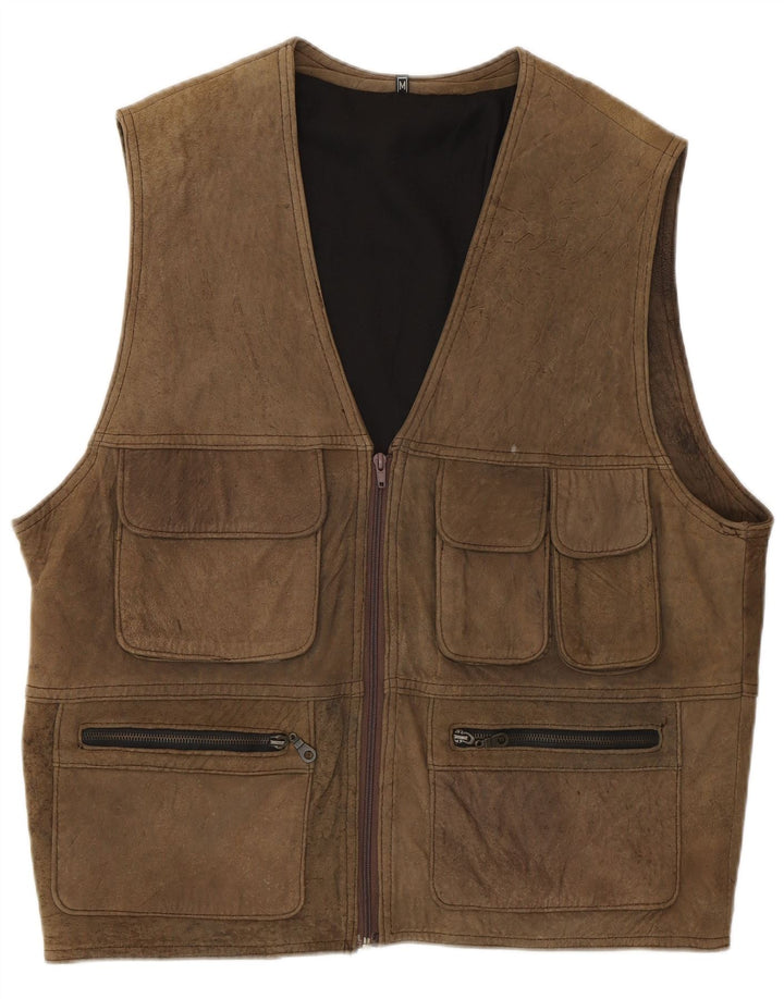 vintage Mens Suede Utility Gilet UK 38 Brun Moyen