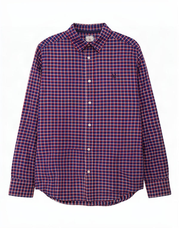 Crew Clothing Chemise en flanelle coupe classique pour homme en coton à carreaux bleu marine moyen