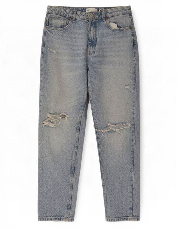 Zara Jean fuselé en détresse pour femme EU 38 Small W28 L28 Bleu Coton