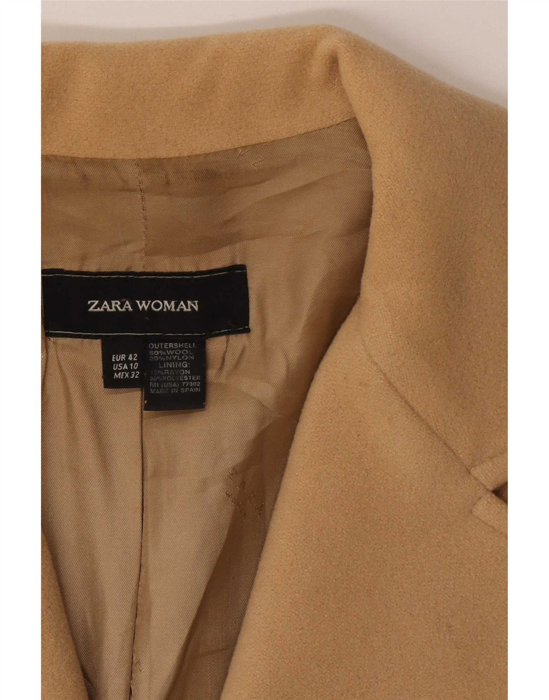 Zara Femme Pardessus EU 42 Grande Laine Beige