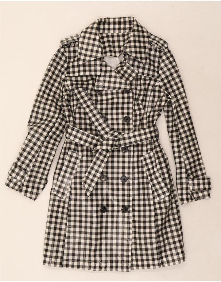 vintage Femme Trench Coat UK 12 Moyen Noir Gingham